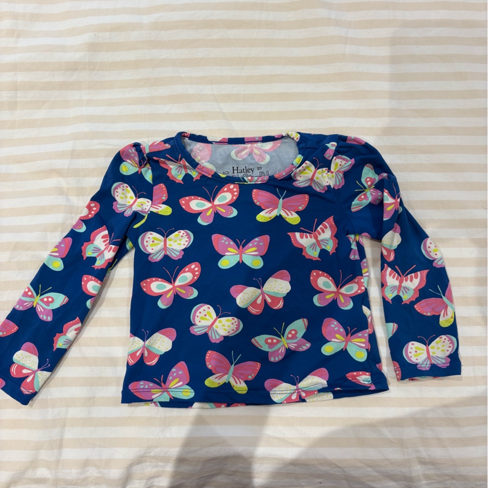 Hatley Blue Butterfly Kids Swim Top Bathing Suit Rashguard